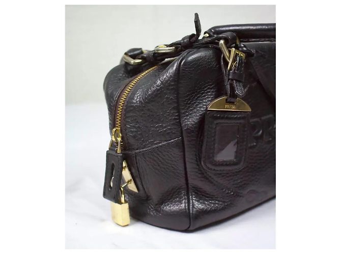 Borsa Bauletto Prada in pelle nera granulata Nero - vista 5