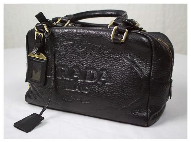 Borsa Bauletto Prada in pelle nera granulata Nero - vista 8