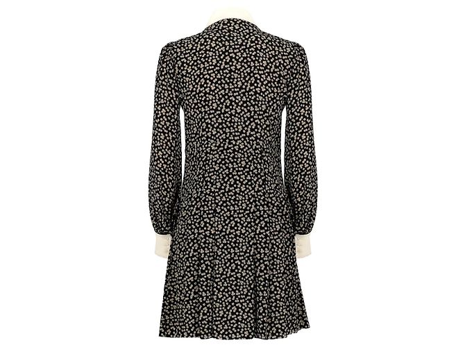 Céline Seidenkleid mit Blumenmuster Langarm Schwarz Ecru - Ansicht 2