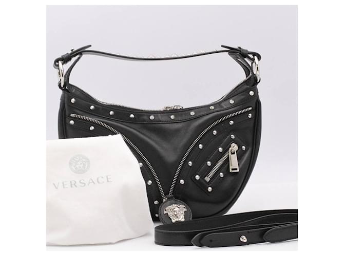 Borsa a tracolla VERSACE Hobo Small Repeat Nero Argento - vista 10