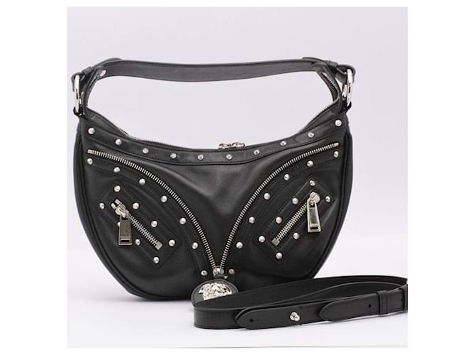 Borsa a tracolla VERSACE Hobo Small Repeat Nero Argento - vista 9