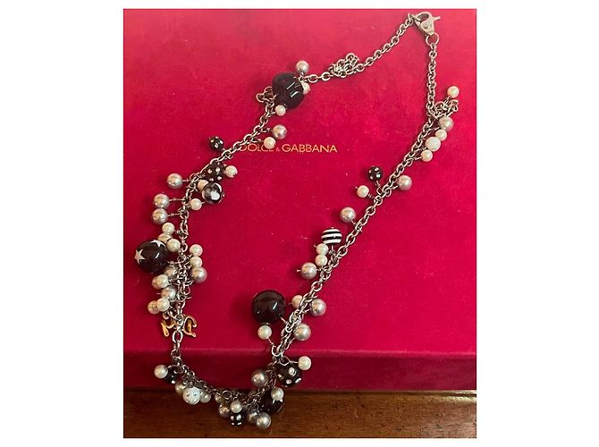 Stupenda collana DOLCE & GABBANA acciaio con perle nere, bianche, cuore Arancione - vista 2