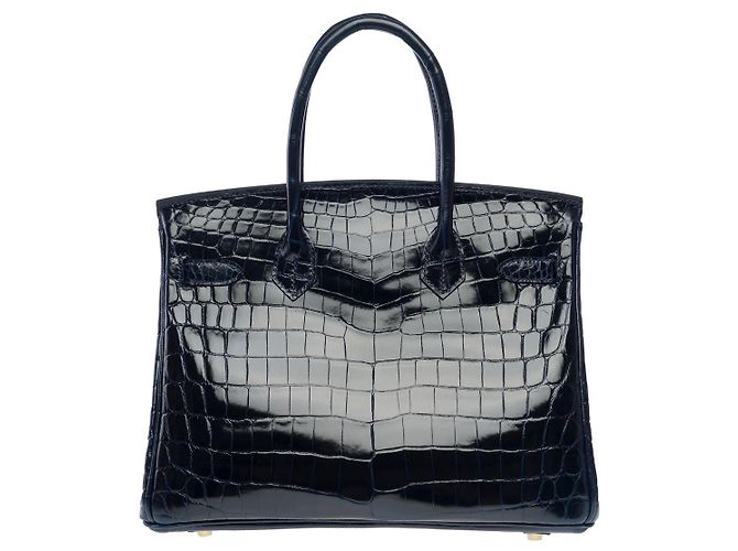 Hermès Borsa HERMES BIRKIN 30 in Pelli Esotiche Blu Navy - 101736 - vista 4