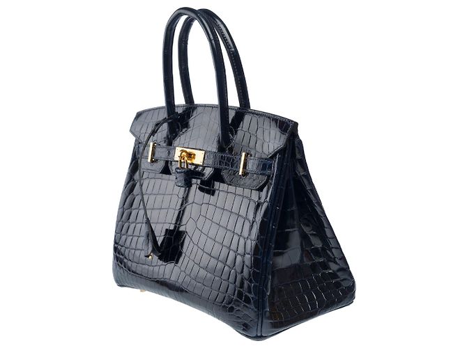 Hermès Borsa HERMES BIRKIN 30 in Pelli Esotiche Blu Navy - 101736 - vista 5