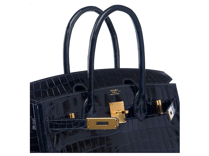 Hermès Borsa HERMES BIRKIN 30 in Pelli Esotiche Blu Navy - 101736 - vista 7