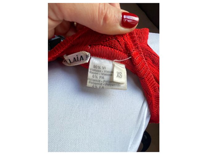 Alaïa Red Viscose Dress with Integrated Bodysuit - view 7