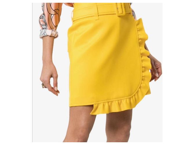 Minifalda Prada de crepé amarillo con cinturón - vista 4