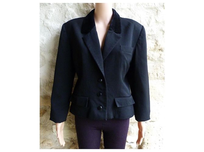 Giacca corta Dior in lana nera con collo in velluto Nero - vista 2