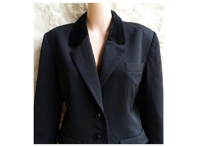 Giacca corta Dior in lana nera con collo in velluto Nero - vista 3