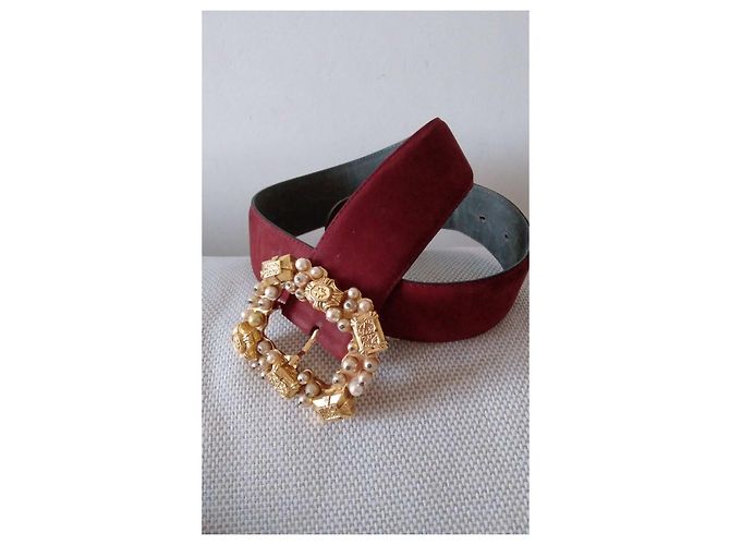 Cinturón Chantal Thomass de Nubuck Rojo Oscuro con Perlas Burdeos - vista 5
