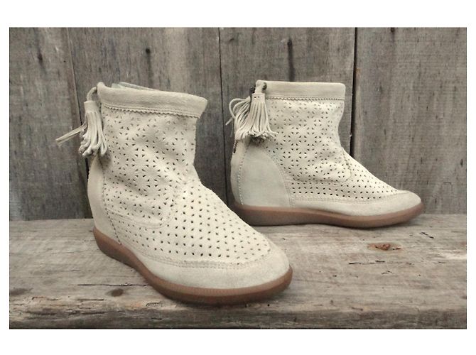 Botines Isabel Marant Basley de ante eggshell Blanco roto - vista 3