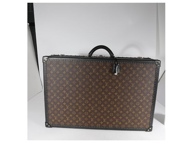 Malle Louis Vuitton Monogram Macassar & cuir noir Alzer 70 Marron - vue 12