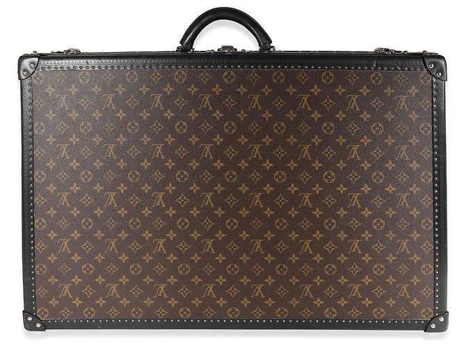 Malle Louis Vuitton Monogram Macassar & cuir noir Alzer 70 Marron - vue 3