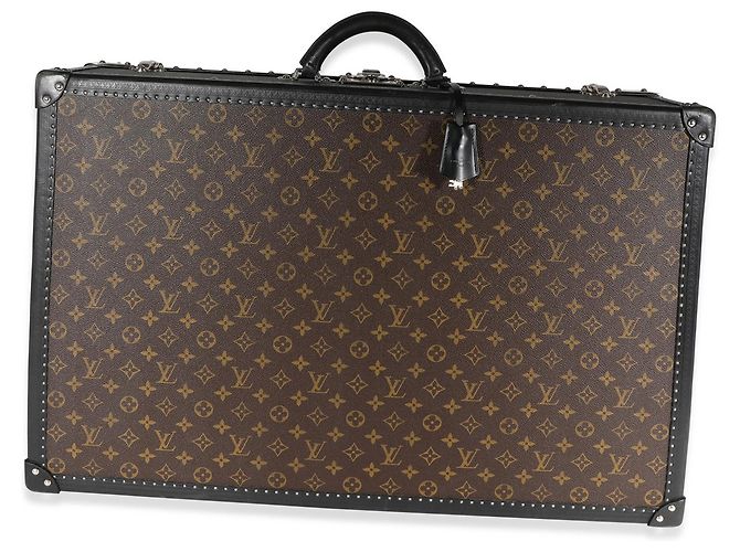 Malle Louis Vuitton Monogram Macassar & cuir noir Alzer 70 Marron - vue 6