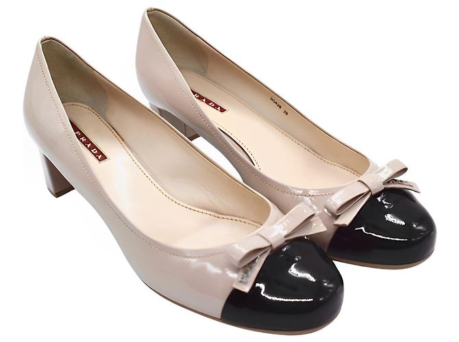 Prada Ballerinas mit Absatz Beige Lackleder - Ansicht 3