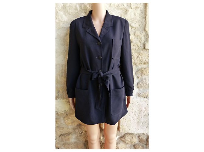 Louis Féraud Navy Blue Wool Belted Jacket - view 2
