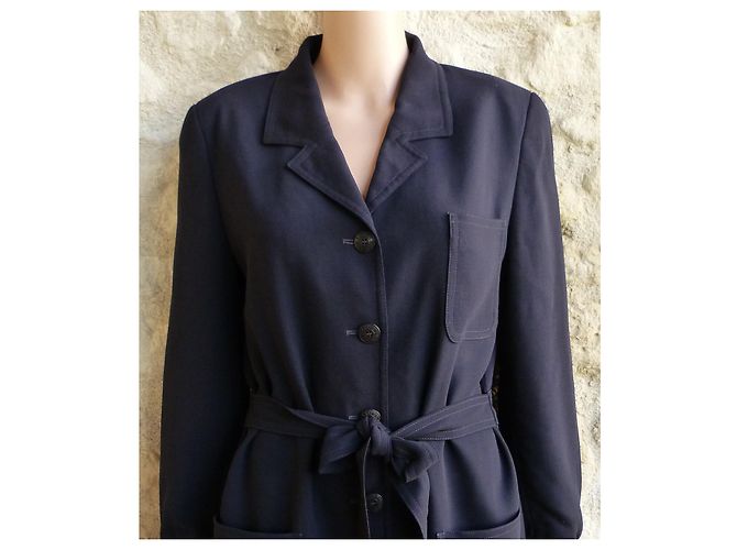 Louis Féraud Navy Blue Wool Belted Jacket - view 3