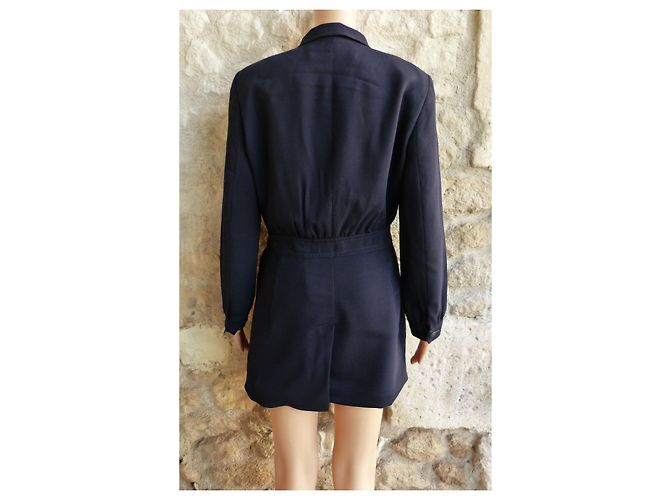 Louis Féraud Navy Blue Wool Belted Jacket - view 5