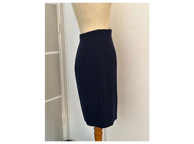 Autre Marque Falda lápiz Christian Linarès de lana azul marino - vista 3