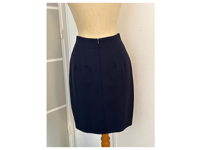 Autre Marque Falda lápiz Christian Linarès de lana azul marino - vista 4