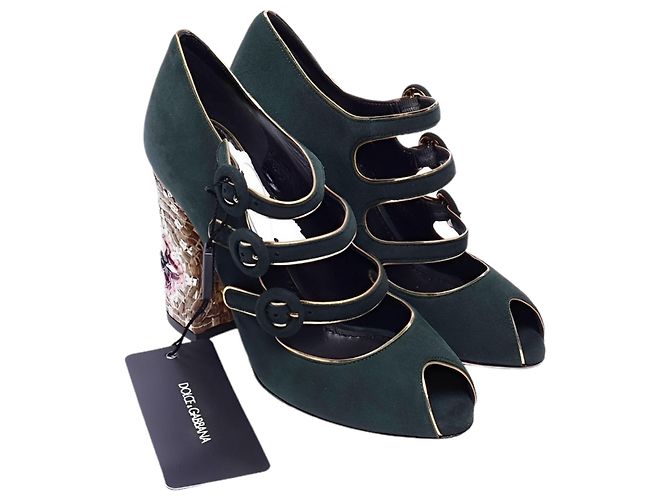 Sandali Dolce & Gabbana in pelle di cervo verde scuro - vista 2
