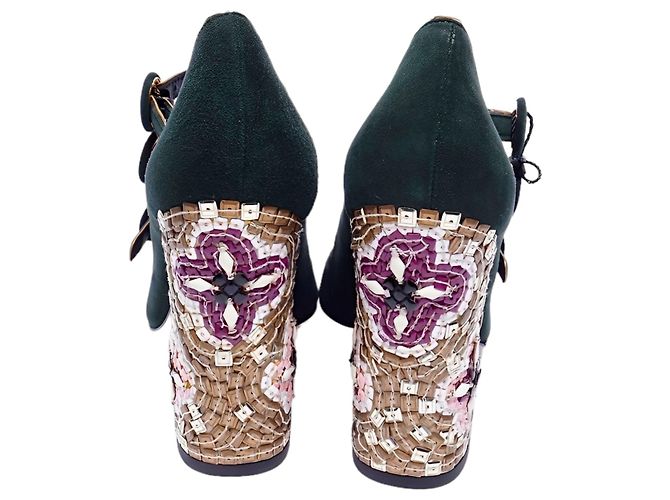 Sandali Dolce & Gabbana in pelle di cervo verde scuro - vista 4