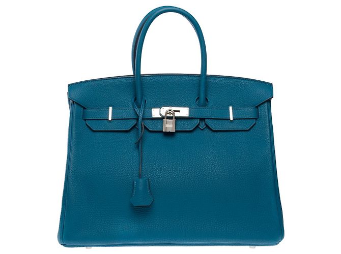 Hermès HERMES BIRKIN BAG 35 in Blue Leather - 101733 - view 3