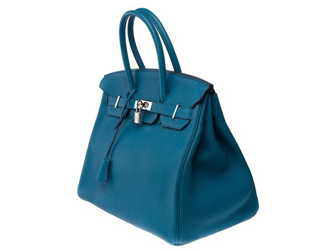 Hermès HERMES BIRKIN BAG 35 in Blue Leather - 101733 - view 5