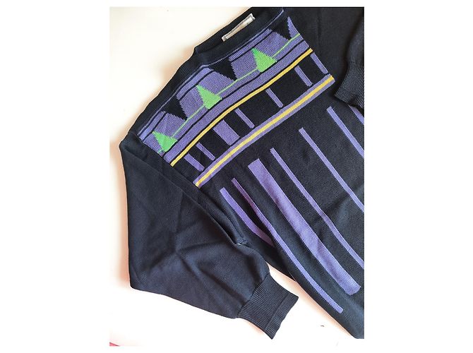 Gianni Versace Strickwaren Vintage Herren Wollpullover 80S 90S Schwarz Mehrfarben - Ansicht 10