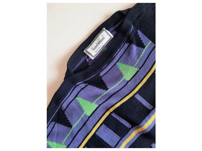 Gianni Versace Strickwaren Vintage Herren Wollpullover 80S 90S Schwarz Mehrfarben - Ansicht 11