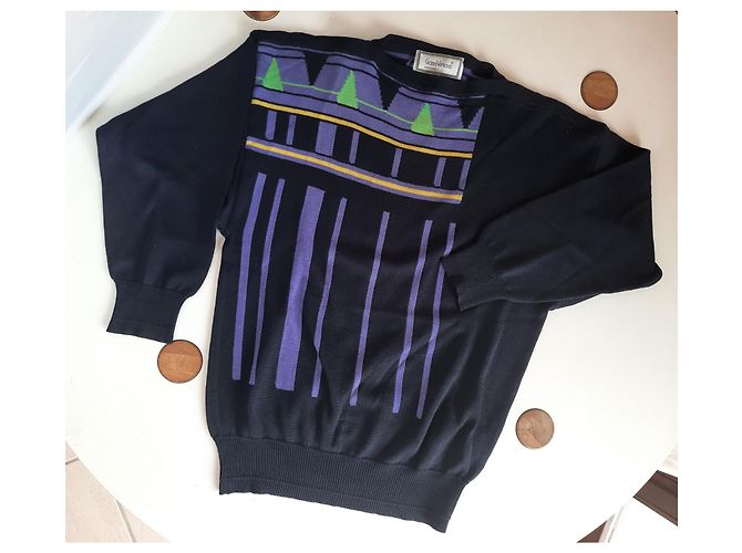 Gianni Versace Strickwaren Vintage Herren Wollpullover 80S 90S Schwarz Mehrfarben - Ansicht 14