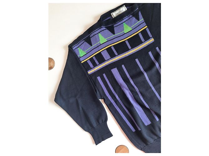 Gianni Versace Strickwaren Vintage Herren Wollpullover 80S 90S Schwarz Mehrfarben - Ansicht 15