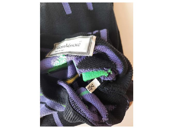 Gianni Versace Strickwaren Vintage Herren Wollpullover 80S 90S Schwarz Mehrfarben - Ansicht 17