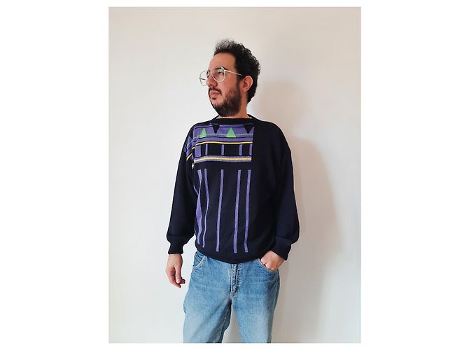 Gianni Versace Strickwaren Vintage Herren Wollpullover 80S 90S Schwarz Mehrfarben - Ansicht 2