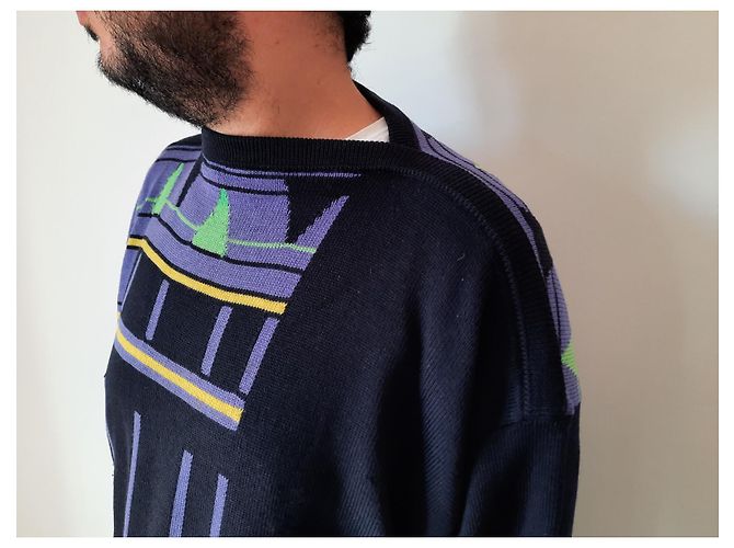 Gianni Versace Strickwaren Vintage Herren Wollpullover 80S 90S Schwarz Mehrfarben - Ansicht 3