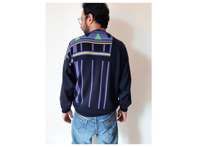 Gianni Versace Strickwaren Vintage Herren Wollpullover 80S 90S Schwarz Mehrfarben - Ansicht 4