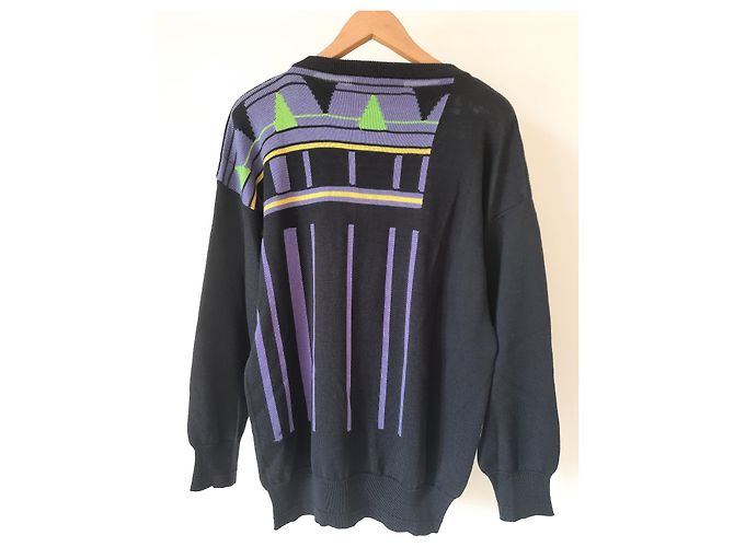Gianni Versace Strickwaren Vintage Herren Wollpullover 80S 90S Schwarz Mehrfarben - Ansicht 8