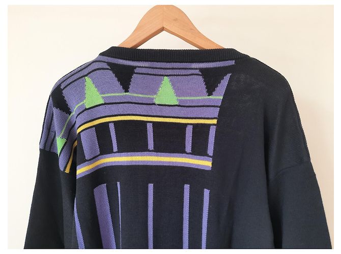 Gianni Versace Strickwaren Vintage Herren Wollpullover 80S 90S Schwarz Mehrfarben - Ansicht 9