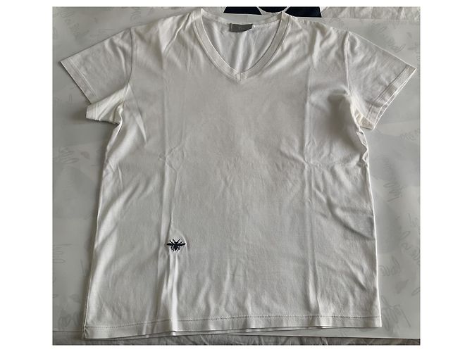 Camiseta Dior branca de algodão com decote em V e bordado de abelha Branco - vista 12