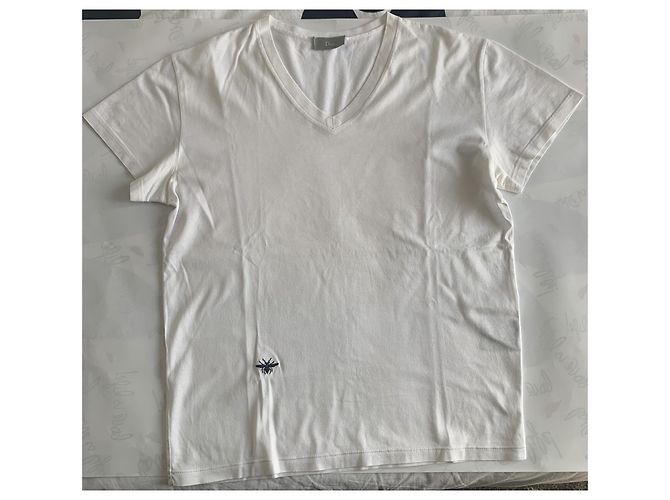 Camiseta Dior branca de algodão com decote em V e bordado de abelha Branco - vista 2