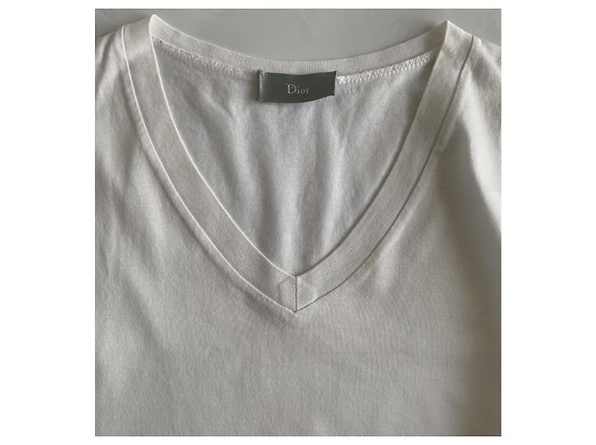 Camiseta Dior branca de algodão com decote em V e bordado de abelha Branco - vista 6