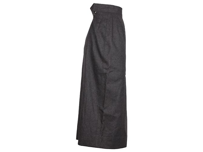 Timeless Falda midi con botones dorados de Chanel en lana gris Castaño - vista 2