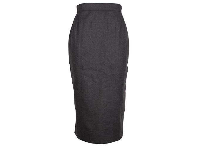 Timeless Falda midi con botones dorados de Chanel en lana gris Castaño - vista 3