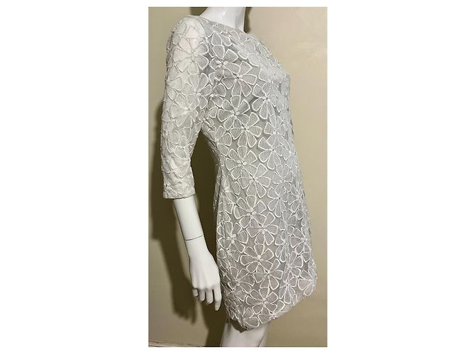 Diane Von Furstenberg Robe en dentelle et tulle DvF Zarita Blanc Gris - vue 2