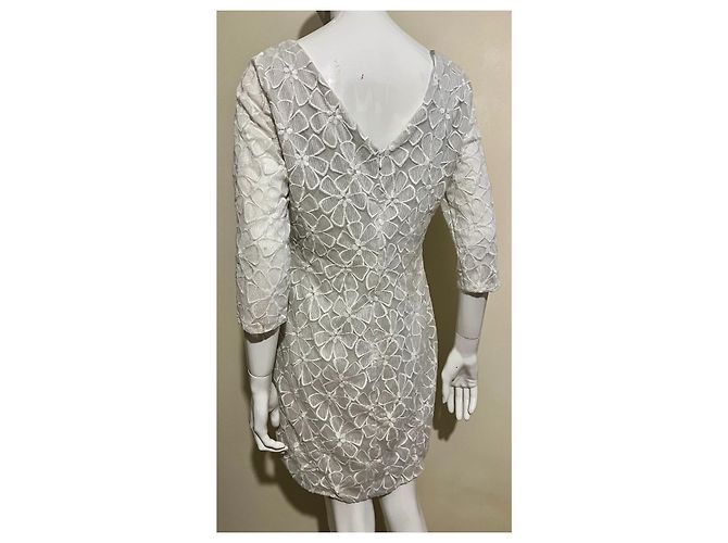 Diane Von Furstenberg Robe en dentelle et tulle DvF Zarita Blanc Gris - vue 3