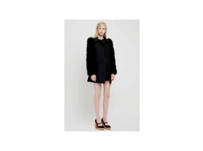 Abrigo de lana con mangas de plumas de animales de Red Valentino Negro - vista 2
