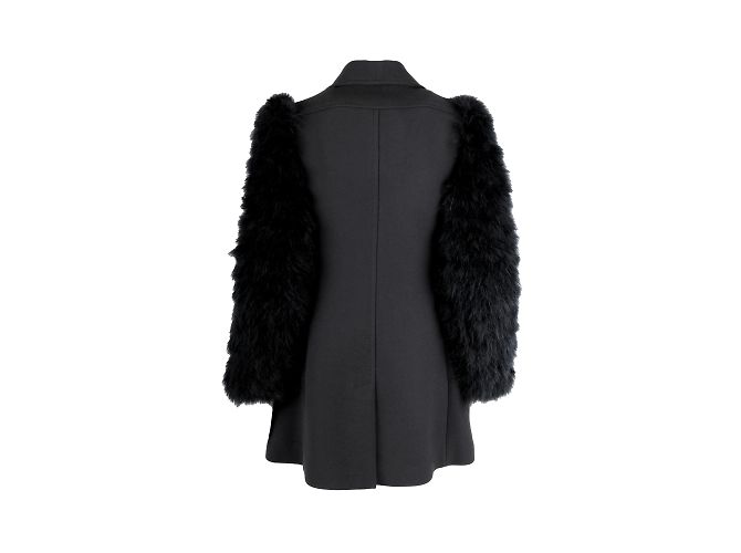 Abrigo de lana con mangas de plumas de animales de Red Valentino Negro - vista 3