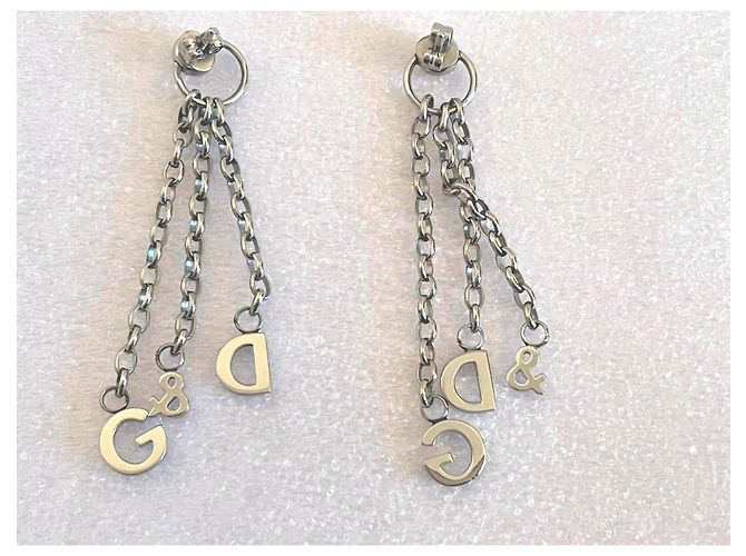 Orecchini Dolce & Gabbana modello DJ0150 a tre fili con logo in acciaio Argento - vista 9