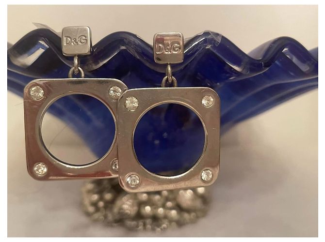 Orecchini DOLCE & GABBANA DJ0759 in acciaio quadrati con cristalli bianchi Argento - vista 3