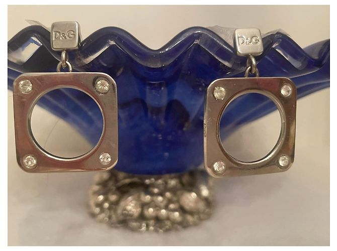 Orecchini DOLCE & GABBANA DJ0759 in acciaio quadrati con cristalli bianchi Argento - vista 5